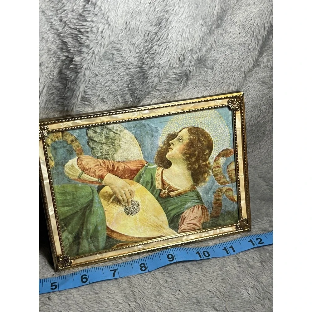 1995 Angel Lute Art Print‎ Melozzo Style Gold Pearl Frame 8.5x6 TMG Harvey